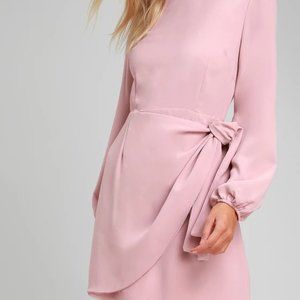 Knot Rose Pink Long Sleeve Tie-Front Skater Dress